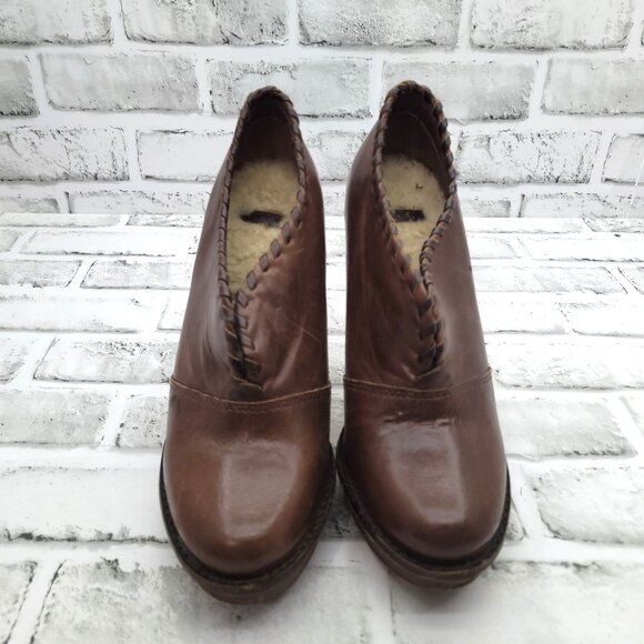 Ugg Jamison Chocolate Brown 5in Leather Heels Shearling Lined Booties Size 6 - Picture 3 of 7